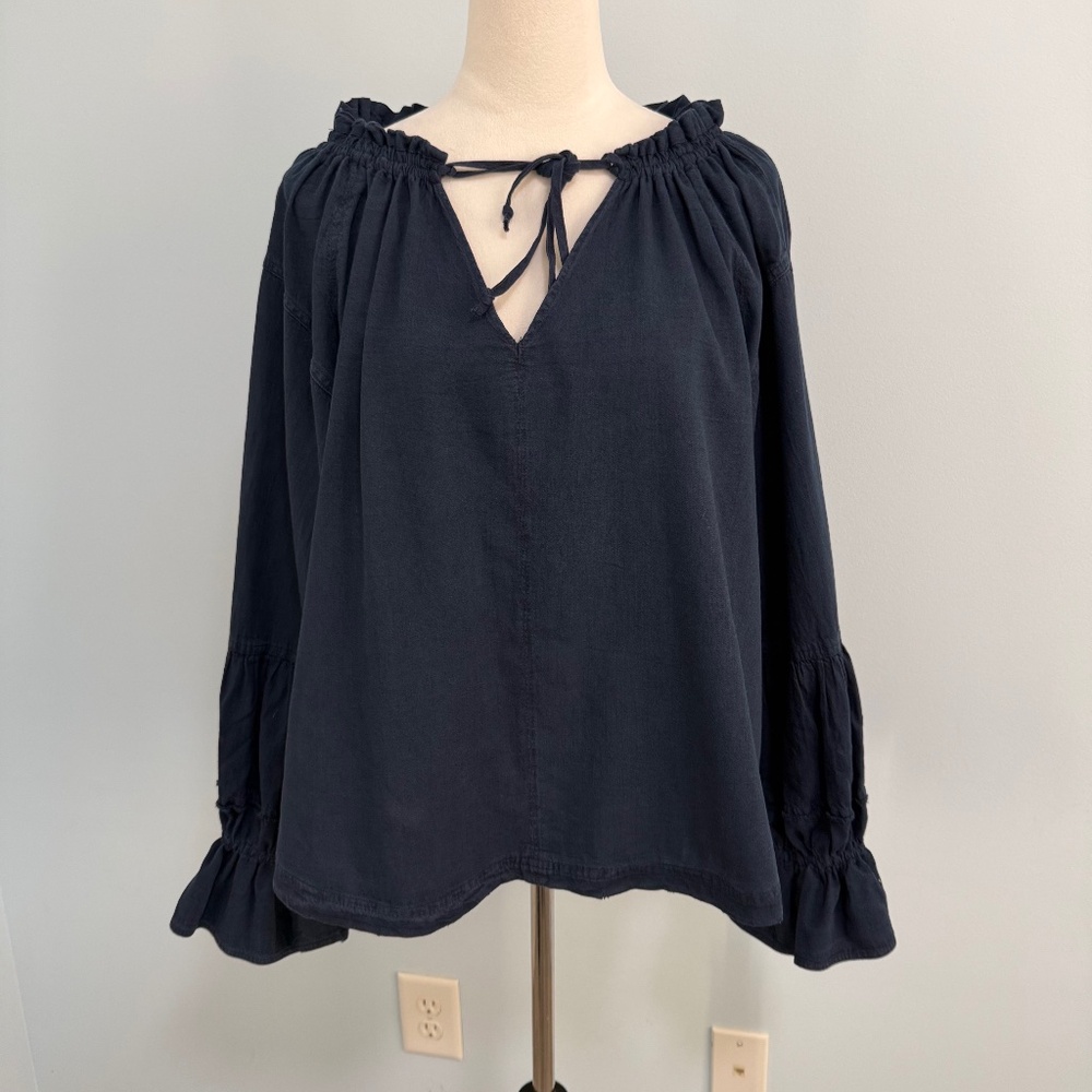 Free‎ People We The Free Oversized Denim Tie Neck Top Size XS